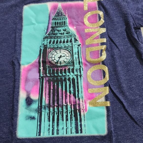 Girls London Big Ben Turquoise Gold Glitter Long Sleeve Shirt Size S 5/6 - Picture 4 of 5